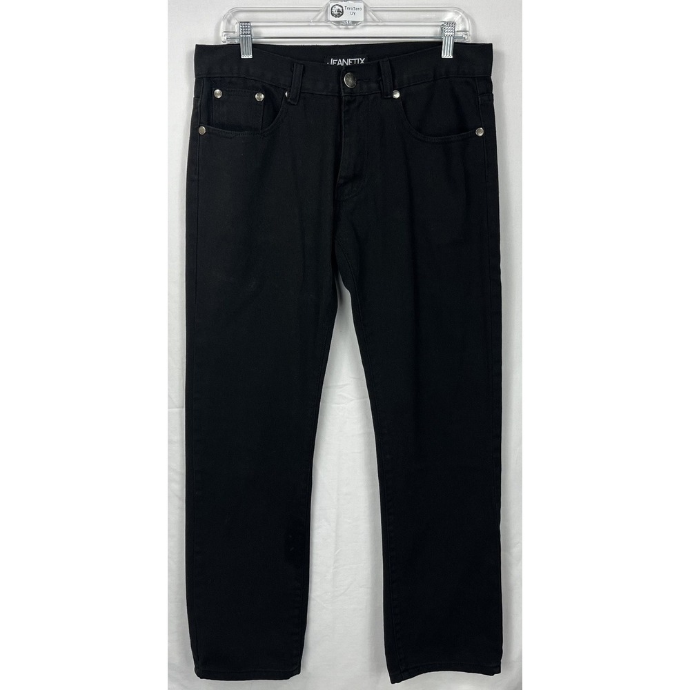 Jeanetix Men Black Straight Leg Denim Embroidered Pockets Jeans 32 (Measures 34)